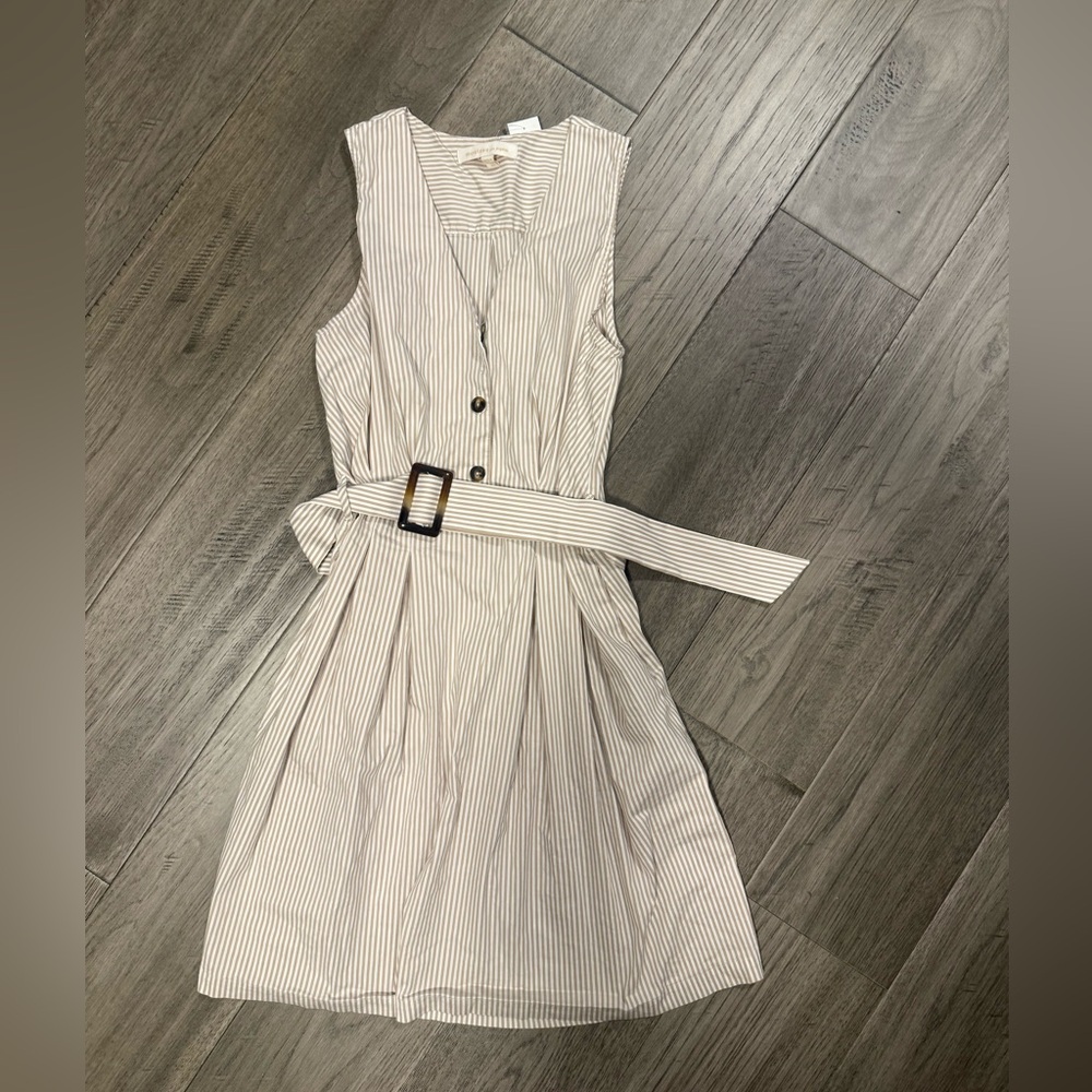 Striped Sleeveless Belted Dress